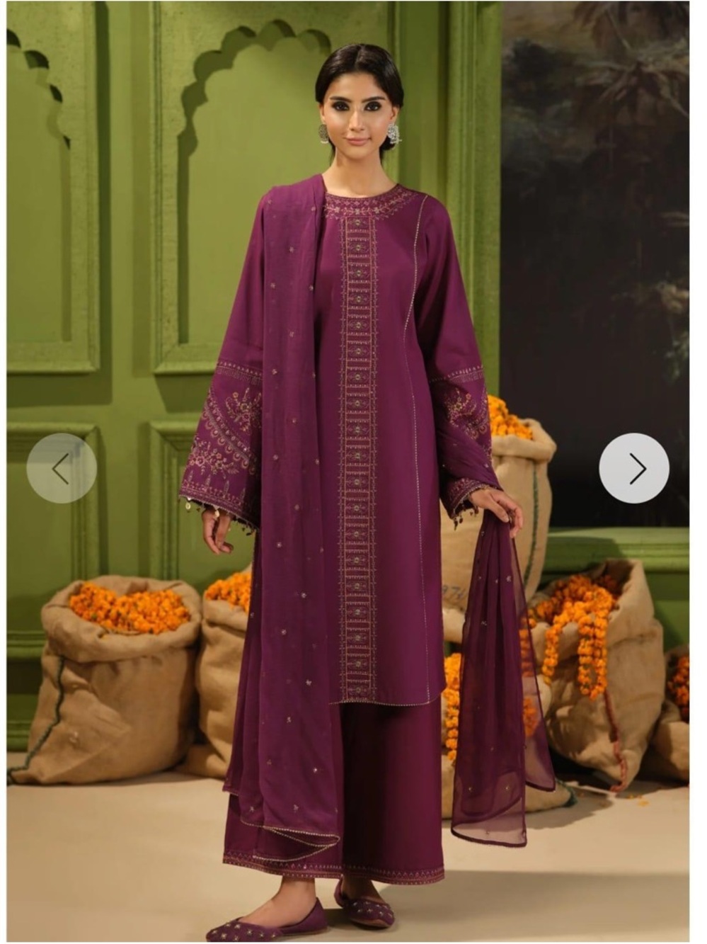 Embellished Plum Women’s Long Kurta Set with Dupatta